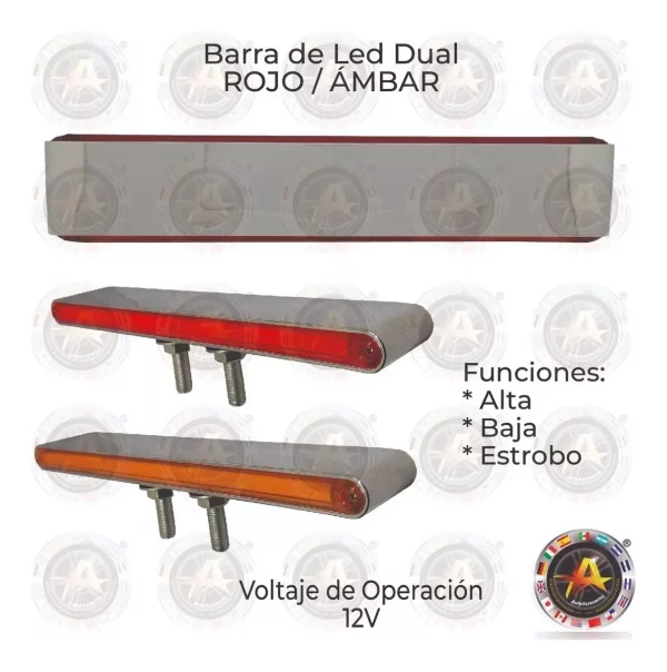 Barra De Plasma Lateral Dual Ámbar/Rojo Alta/Baja/Estrobo - Image 3