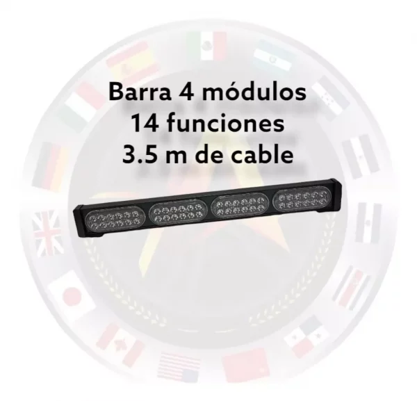 Barra Led de 4 Módulos Color Ámbar 12/24v 14 Funciones - Image 3