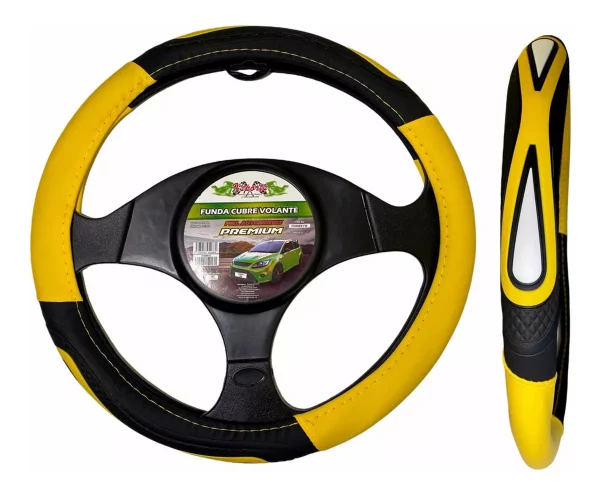 Funda De Volante Deportiva Amarillo/Negro Auto