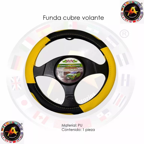 Funda De Volante Deportiva Amarillo/Negro Auto - Image 2