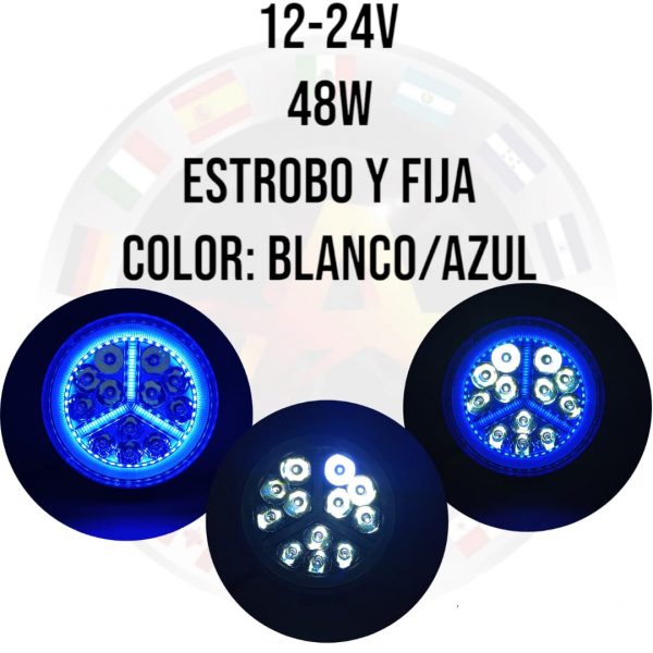 Faro Redondo De Led Alta Intensidad 12-24v Azul/Blanco - Image 2
