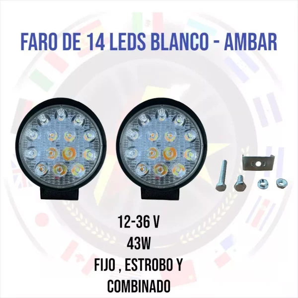 Faro 14 Leds Blanco-ambar Fijo, Estrobo Y Combinado - Image 3