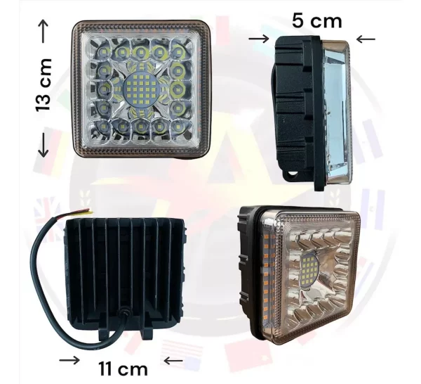 Faro Cuadrado 37 Leds Blanco Y Aro Leds Ámbar Fijo - Image 2
