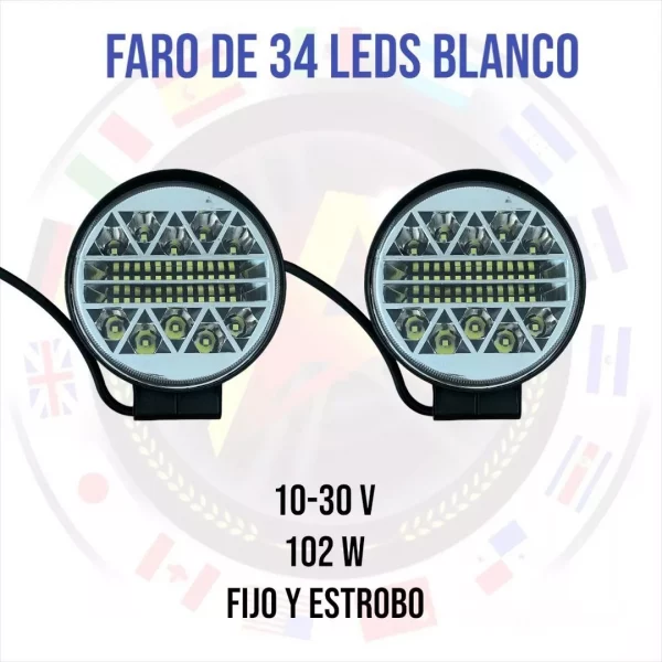 Faro Redondo De 34 Leds Blanco Fijo Y Estrobo - Image 3