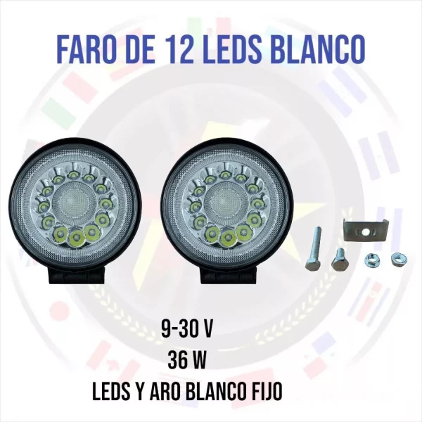 Faro Redondo De 12 Leds Y Aro Blanco - Image 3