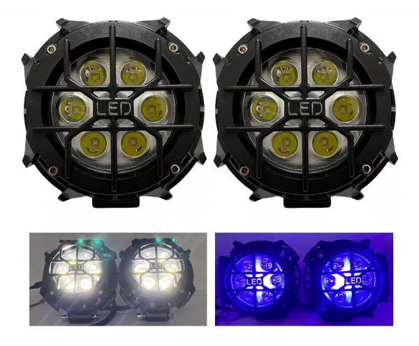 Faros De Leds Redondos Of Road 4x4 12-24v Color Azul