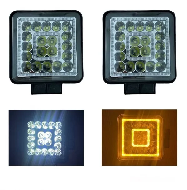 Faro Cuadrado De 20 Leds Blanco Y Aro Ámbar Fijo