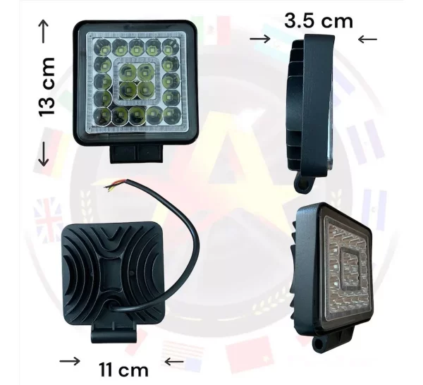 Faro Cuadrado De 20 Leds Blanco Y Aro Ámbar Fijo - Image 2
