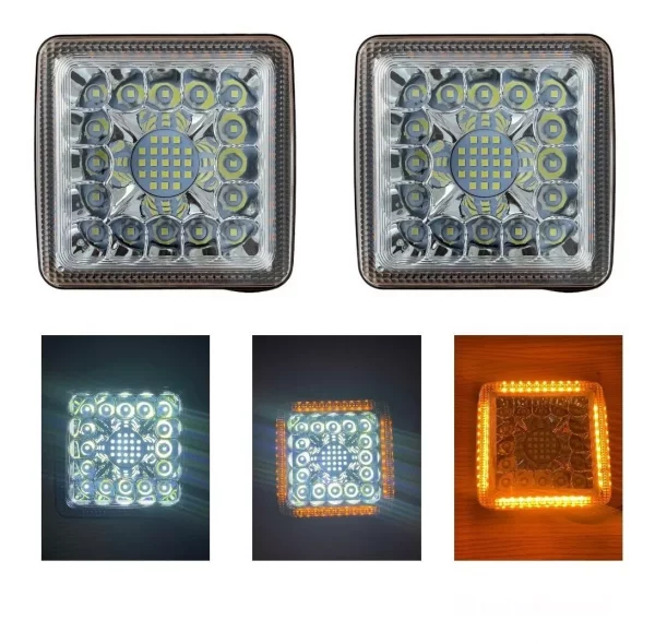 Faro Cuadrado 37 Leds Blanco Y Aro Leds Ámbar Fijo