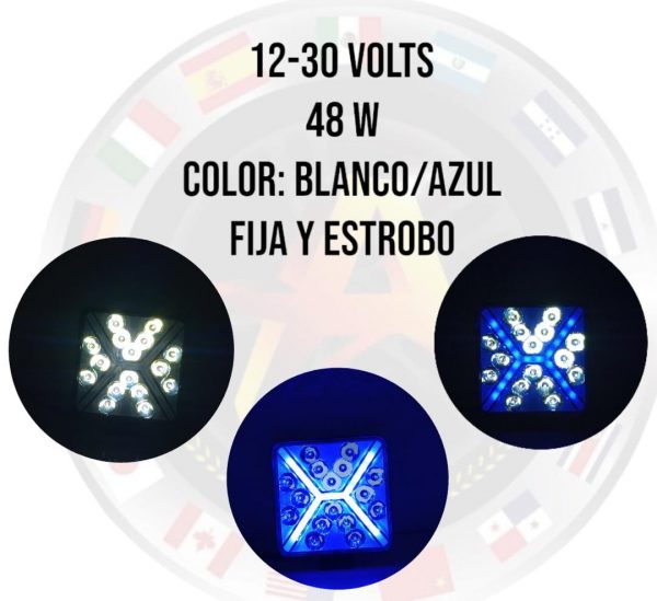 Faro Cuadrado De Led Alta Intensidad 12-24v Azul/Blanco - Image 3