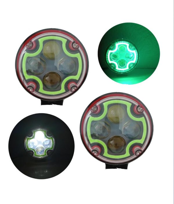 Faro Redondo Juego De Led Blanco Con Aro Verde 12v 27w