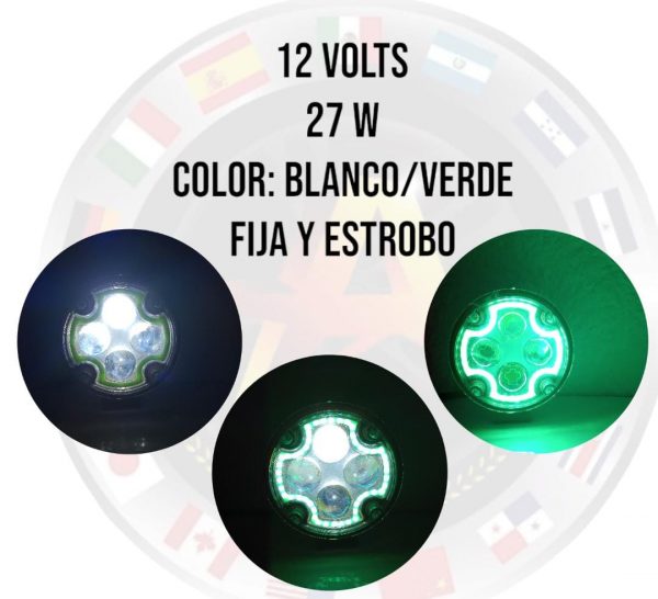 Faro Redondo Juego De Led Blanco Con Aro Verde 12v 27w - Image 4