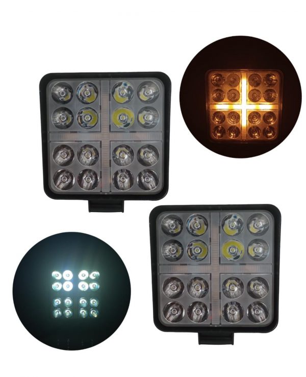 Faro Auxiliar Cuadrado Con 16 Leds Blanco/amarillo