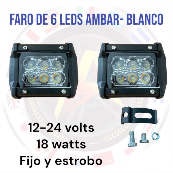 Faro De 6 Leds Blanco-ambar Fijo Y Estrobo 12 -24 Volts - Image 2