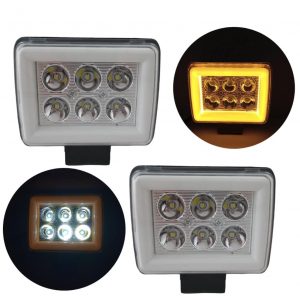 Faro Rectangular De 6 Leds Con Anillo Ambar 12v