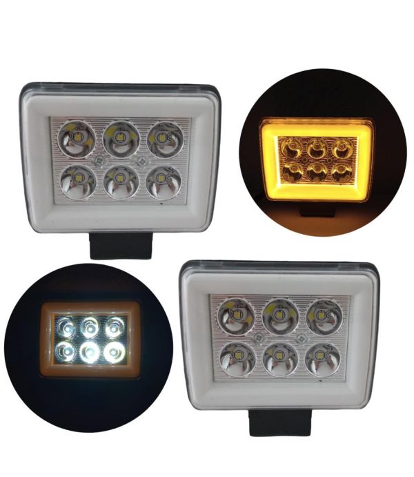 Faro Rectangular De 6 Leds Con Anillo Ambar 12v