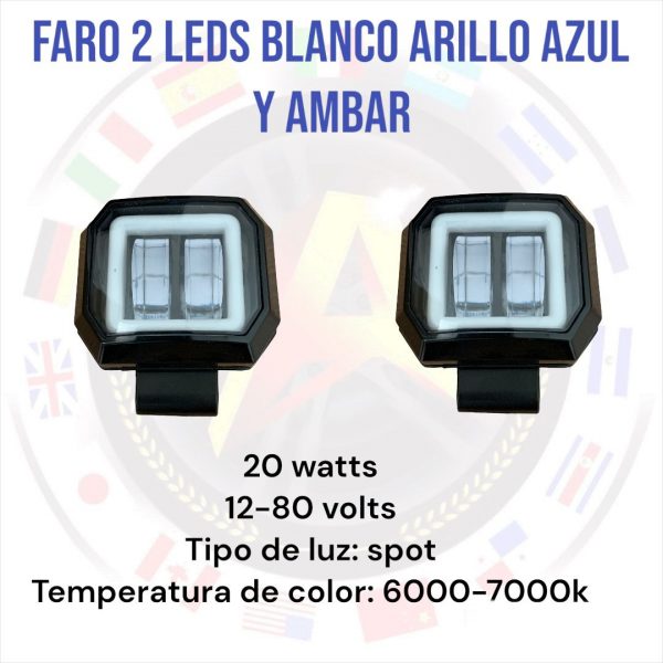 Faro 2 Leds Blanco Fijo Y Estrobo Arillo Ambar - Image 2