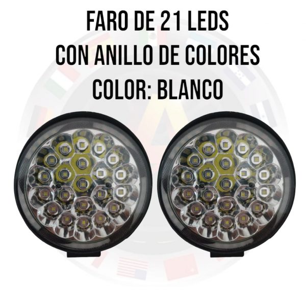 Faro Redondo De 21 Leds Blanco, Anillo De Colores - Image 3