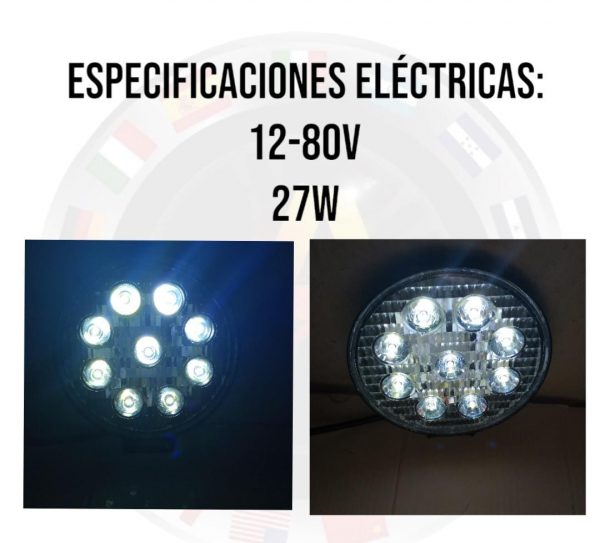 Faro Redondo De 9 Leds Alta Intensidad Con Estrobo 12-80v - Image 4