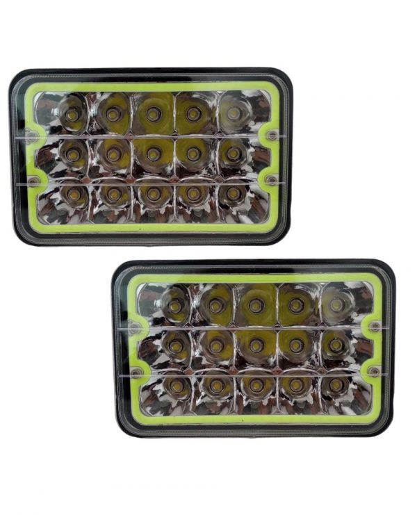 Faro Unidad De 15 Leds Luz Alta,baja Y Cuartos En Verde