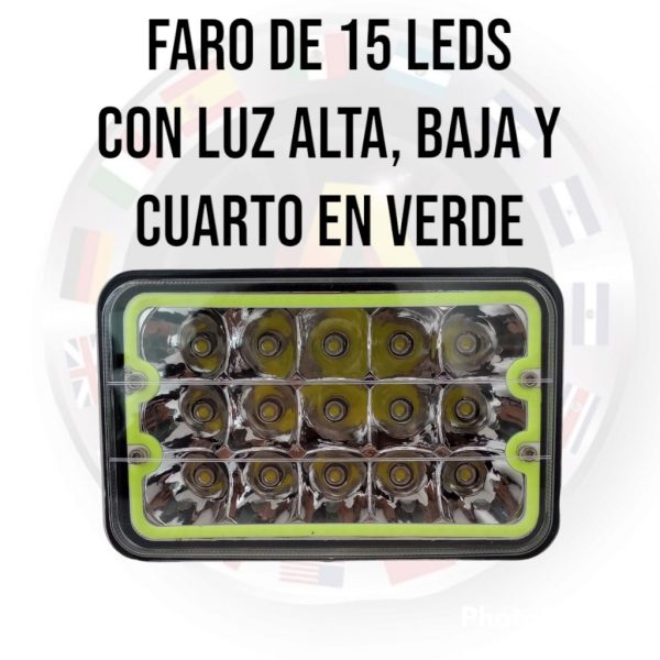 Faro Unidad De 15 Leds Luz Alta,baja Y Cuartos En Verde - Image 3