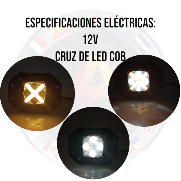 Faro 4 Led Auxiliar Lupa Cruz Cob Empotrable Ambar / Blanco - Image 2