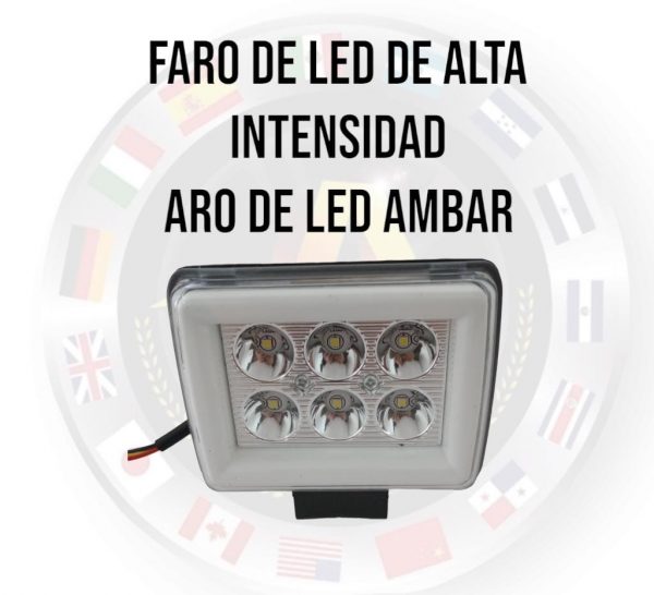 Faro Rectangular De 6 Leds Con Anillo Ambar 12v - Image 3