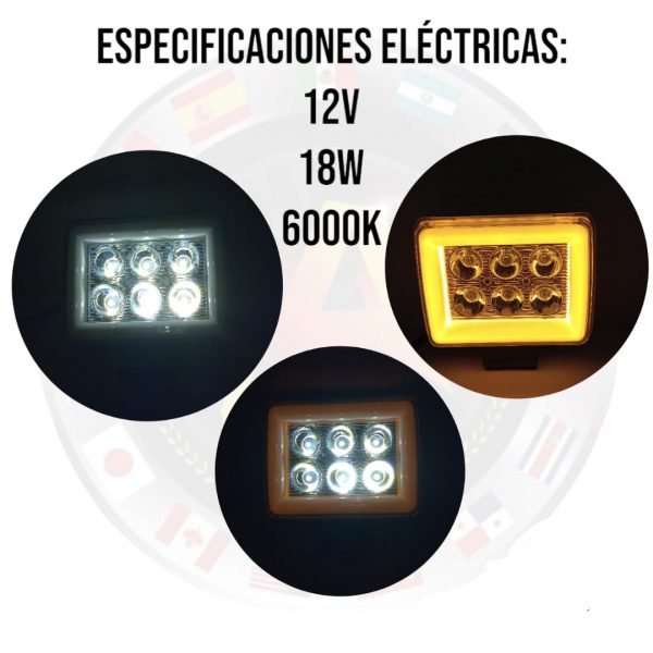 Faro Rectangular De 6 Leds Con Anillo Ambar 12v - Image 2