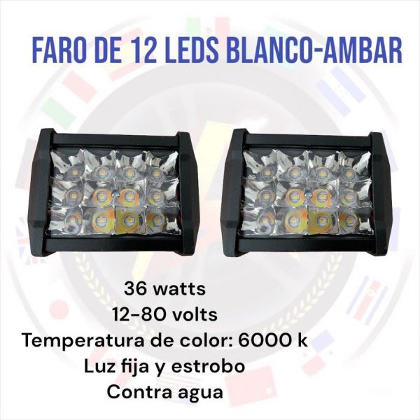 Faro De 12 Leds Blanco- Ambar Fijo Y Estrobo - Image 2
