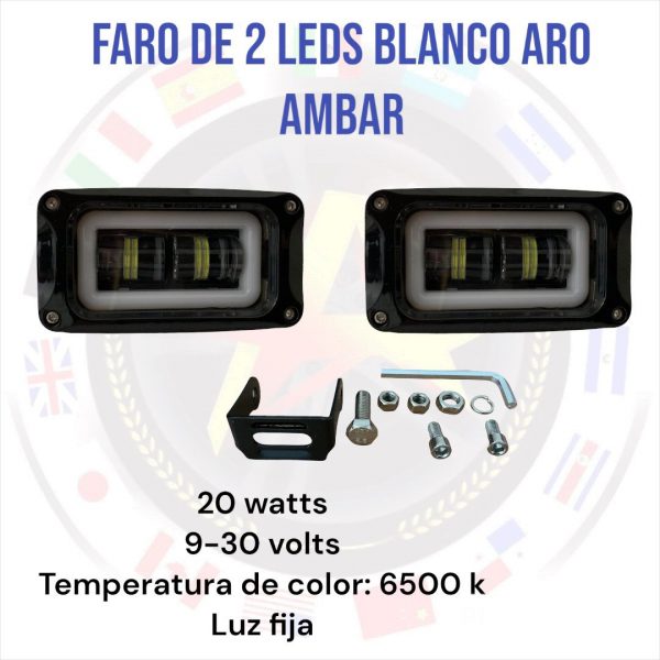 Faro De 2 Leds Blanco Fijo Y Estrobo Arillo Ambar Por Par - Image 5