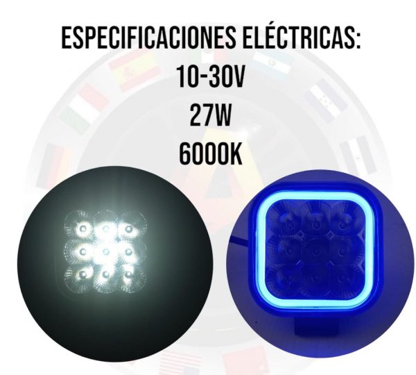 Faro Cuadrado De 9 Leds 10-30v Cuartos En Azul - Image 4