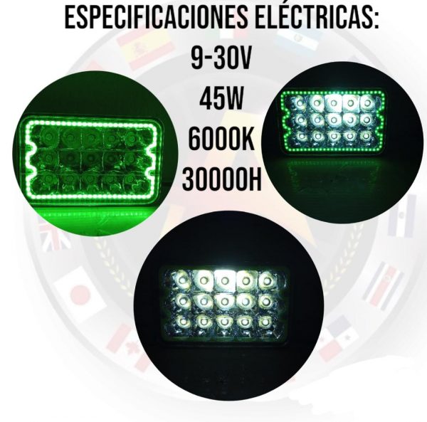 Faro Unidad De 15 Leds Luz Alta,baja Y Cuartos En Verde - Image 4