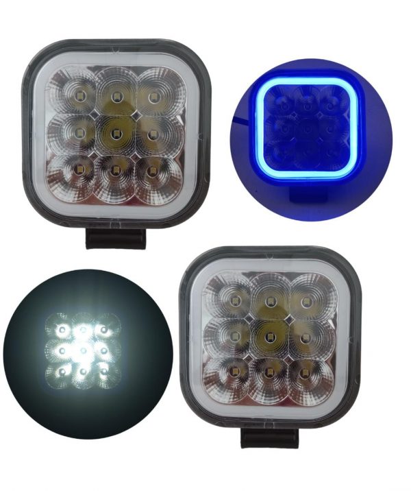Faro Cuadrado De 9 Leds 10-30v Cuartos En Azul