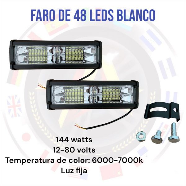 Faro Tipo Barra De 48 Leds Blanco Fijo Y Estrobo - Image 2