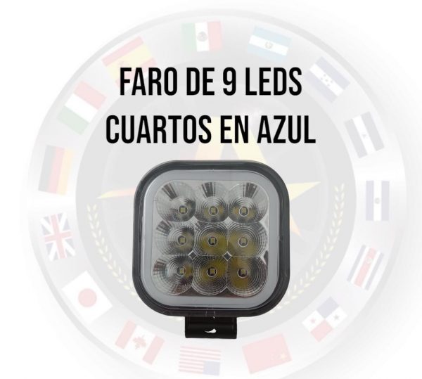 Faro Cuadrado De 9 Leds 10-30v Cuartos En Azul - Image 3