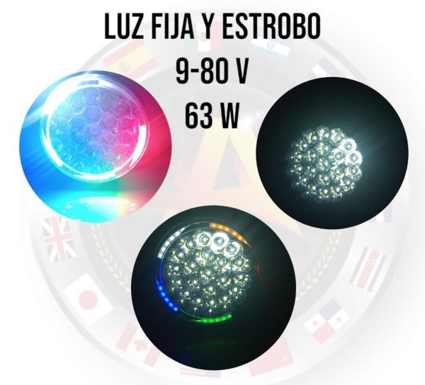 Faro Redondo De 21 Leds Blanco, Anillo De Colores - Image 2