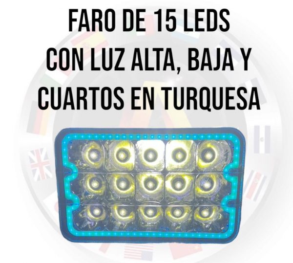 Faro Unidad De 15 Leds Luz Alta,baja Y Cuartos Turquesa - Image 4