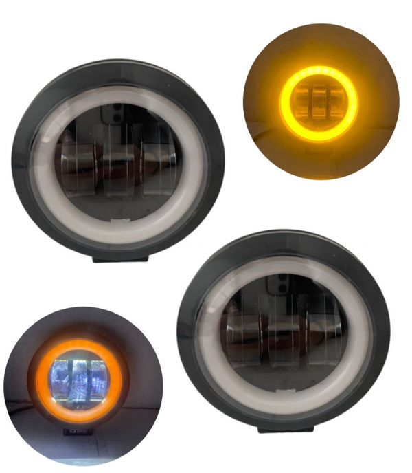 Faro Redondo De 3 Lupas Luz Blanca Y Anillo Ámbar