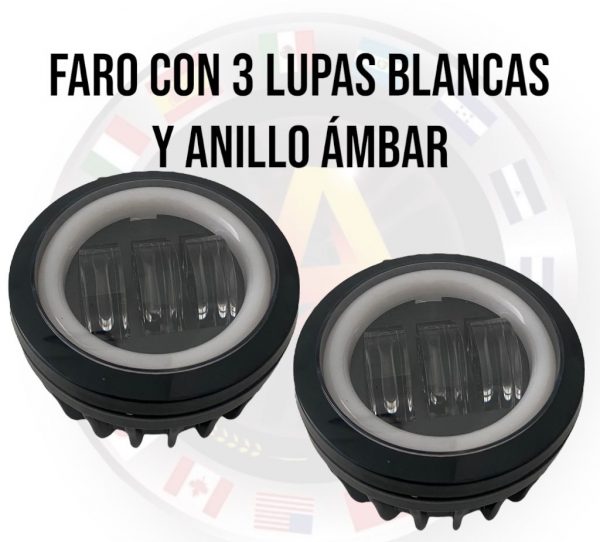 Faro Redondo De 3 Lupas Luz Blanca Y Anillo Ámbar - Image 2