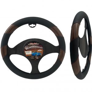 Funda Cubre Volante Negra Con Detalles Tipo Madera 38 Cm