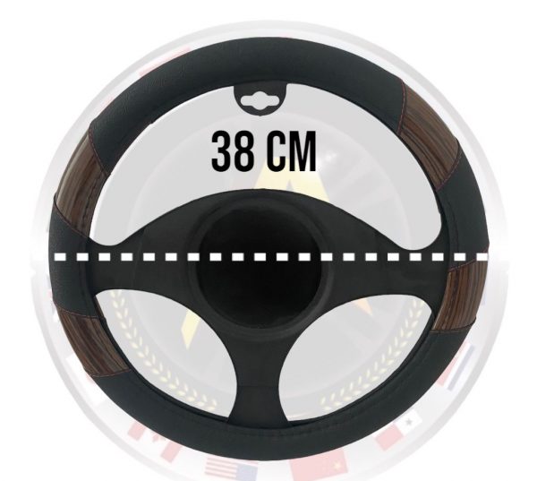 Funda Cubre Volante Negra Con Detalles Tipo Madera 38 Cm - Image 2