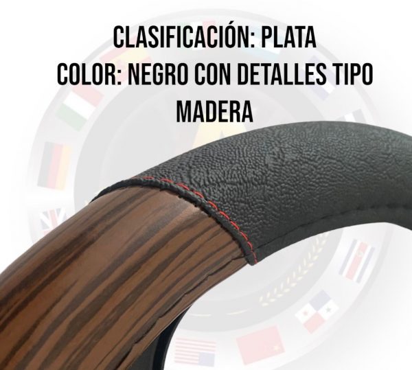 Funda Cubre Volante Negra Con Detalles Tipo Madera 38 Cm - Image 3