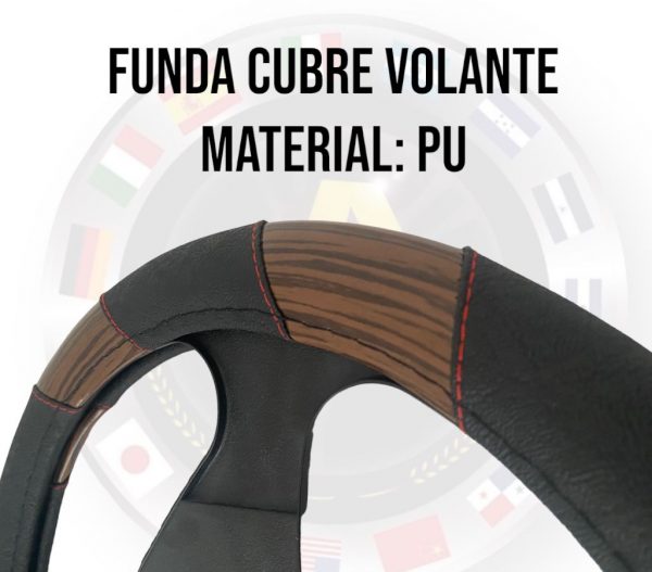 Funda Cubre Volante Negra Con Detalles Tipo Madera 38 Cm - Image 4
