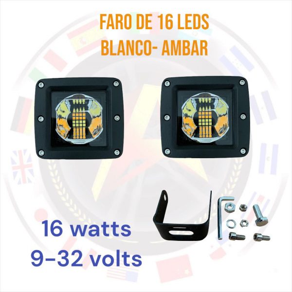 Faro Cuadrado De 16 Leds Blanco-ambar Fijo 3 16w - Image 3