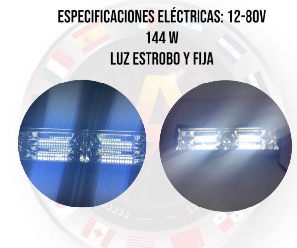 Barra De Led Blanca Fija Y Estrobo 12-80v 144 W - Image 2