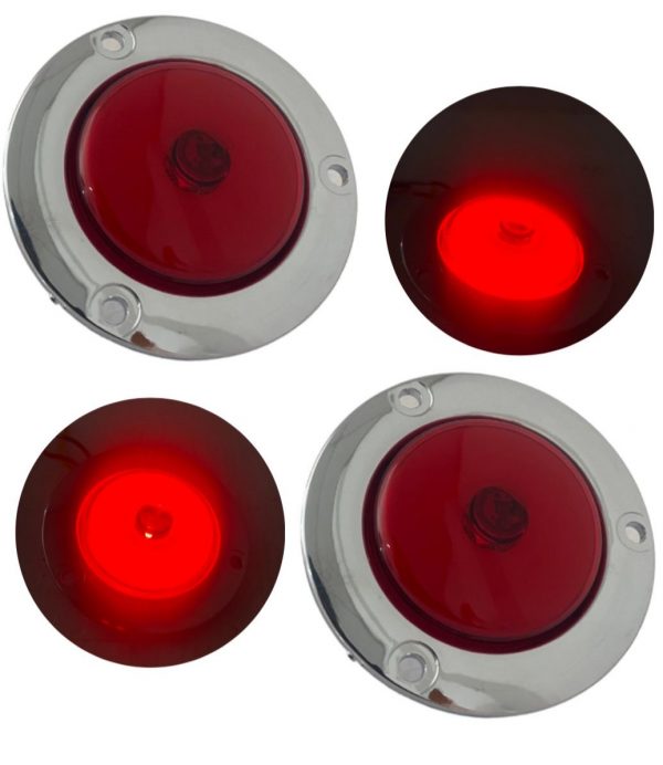 Plafón Circular Rojo Base Cromada 12-24v 2 Pulgadas 2 Pzs