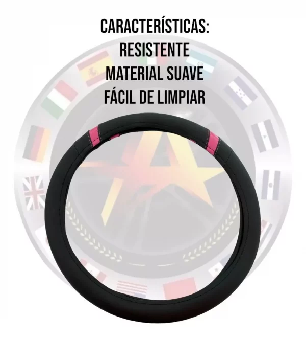 Funda Para Volante Tacto Piel Negro/rosa - Image 3