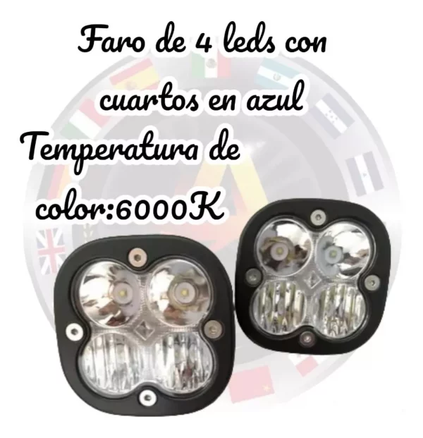 Faro De 4 Leds Alta Calidad Con Cuartos En Azul 12/24v - Image 2